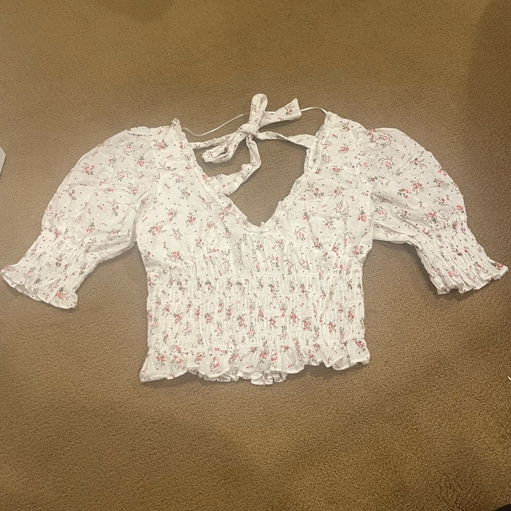 Floral White Puff Sleeve Top